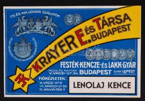 cca 1910 Krayer E. és Társa reklám falragasz, 15x22,5cm