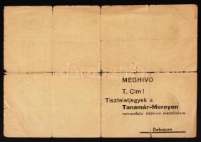 cca 1940 Meghívó a Debrecenben megrendezett Tanamár-Moreyon ökölvívó mérkőzésre