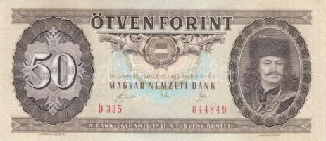 1989. 50Ft (4x) egymás utáni sorszámmal és nyomdai papírránccal T:I