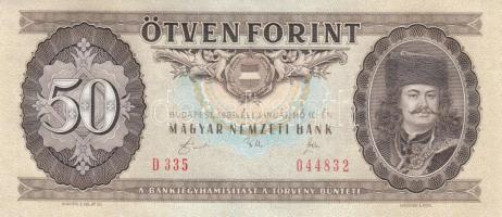 1989. 50Ft (5x) egymás utáni sorszámmal és nyomdai papírránccal T:I