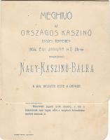 1904 Meghívó az Országos Kaszinó nagy kaszinó Báljára