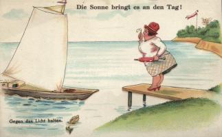 'Die Sonne bringt es an den Tag' hold to light, humour, litho