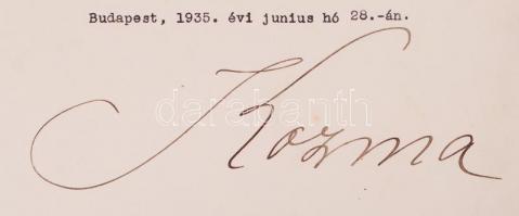 1935 Kozma Miklós (1884-1941), a Gömbös-kormány belügyminiszterének aláírása hivatalos okiraton