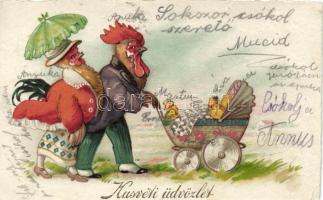 Easter, chicken family litho (b)