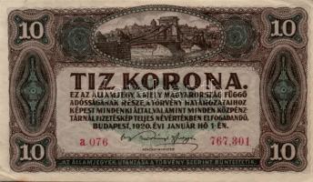 1920. 10K T:I-,II + 1923. nyomdahely jelölés nélkül 100K T:II(sarkok hajtottak)