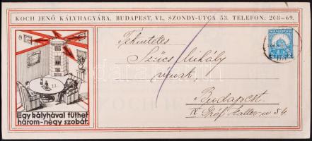 1914 Koch Jenő kályhagyár reklámos levelezőlap nyomtatvány, elküldve