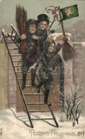 New Year, chimney sweepers Emb. litho