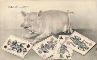 New Year, pig, playing cards