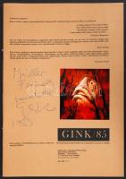 1985 Gink Károly (1922-2002) fotóművész dedikációjával és egy vintage fotóval ellátott kiállítási katalógus, hozzáadva egy róla készült portré és a kiállítás meghívója