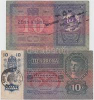 1904. 10K + 1915. 10K mindkettő szerb felülbélyegzéssel és bélyeggel T:III