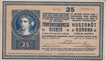 1918. 25K "3023" hullámos hátlap "Mohács Város Pénztári Hivatala" körbélyegzéssel T:III