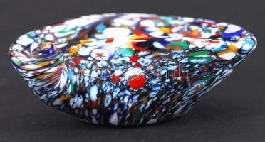 Millefiori kézzel szakított üvegtálka, hibátlan, d:12 cm