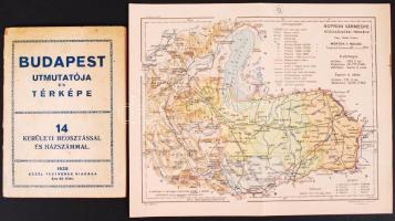 4 db háború előtti magyar várostérkép Budapest, Sopron vármegye, Pápa térképe