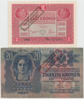 1917. 2K fekete "Ausgegeben nach dem 4. Oktober 1920" + 1913. 20K  piros "Ausgegeben ...