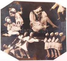 1930 Erdélyi Ila vintage, ragasztott fotómontázsa Szentpál Olga mozgásművészeti iskolájának növendékeiről, pecsételve, feliratozva (26x29 cm-es méretben)