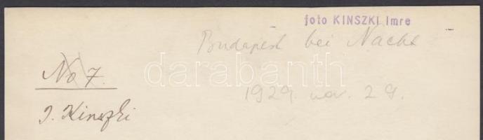 1929 Kinszki Imre (1901-1945): Budapest éjjel. Vintage fotó, hátoldalán aláírással és pecséttel jelz...