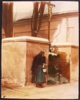 Cca 1940 Thöresz Dezső fotóművész: Virágárus néni. Kézzel színezett vintage alkotása, kartonra kasírozva, 41x32cm.