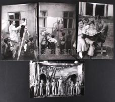 cca 1960 Bojár Sándor fotóriporter 4 vintage felvétele Liliputiak címmel, törpenövésű emberekről, 13x18 cm