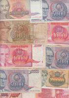 Jugoszlávia 23db vegyes modern bankjegy T:vegyes Yugoslavia 23 pcs of mixed modern banknotes C:mixed