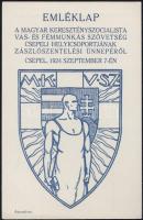 Budapest XXI. Csepel, emléklap a Magyar Keresztényszocialista Vas- és Fémmunkás Szövetség csepeli helyi csoportjának zászlószentelési ünnepéről