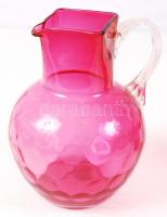 Antik boros fújt füles kancsó + egy boros pohár, hibátlan, m:17 cm