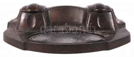 cca 1930 Art deco, fém és márvány íróasztali készlet eredeti üvegbetétekkel (az egyik üveg törött) /...