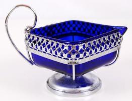 Alpakka asztali kínálószett kék üvegbetéttel, kiskanállal, összesen 4 db / Service-set with blue gla...