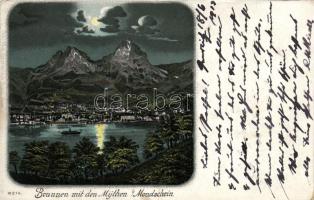 Schwyz with Grosser Mythen at night, litho (b)