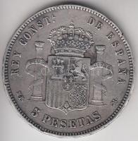 Spanyolország 1885. 5P Ag "XII. Alfonz" T:2-
Spain 1885. 5 Pesetas Ag "Alfonso XII&qu...