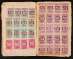 1941-1946 Forgalmi adókönyv, sok okmánybélyeggel, visletes állapotban