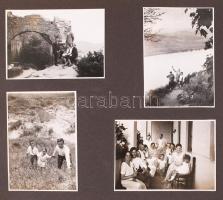 1929-1945 Szabó Lajos újpesti fotóművész, a Modern Magyar Fotográfusok Társasága tagjának fotóalbuma: 96db 6x8 cm-es, kontakt, vintage fotó,  változatos témákról: csendélet kompozíciók, városképek, éjszakai felvételek, stb. Ezek közül több kiállításokon is szerepelt. Az album kezdőlapján a szerző aláírásával és az album megnyitásának dátumával