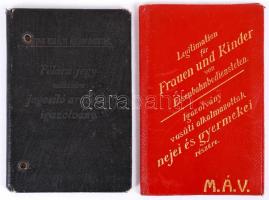 1910-1924 2db fényképes igazolvány, félárú jegy és MÁV vasúti alkalmazottak nejei és gyermekei részé...