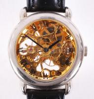 Modern mechanikus karóra teljesen átlátszó szám és hátlappal új bőr szíjjal / Modern mechanic watch