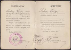 1945 Fényképes igazolvány, Budapesti Zsidókorház, szolgálati pecséttel