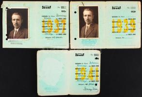 1937-1941 Nemzeti Sport 3 db fényképes igazolvány