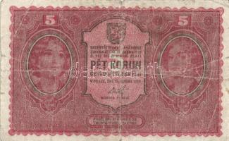 Csehszlovákia 1919. 5K T:III/III- Czechoslovakia 1919. 5 Korun C:F/VG