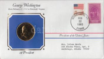 Amerikai Egyesült Államok 1983. 1. elnök "George Washington" aranyozott emlékérem érmés bélyeges borítékon alkalmi bélyegzővel T:1 USA 1983. 1st President "George Washington" gilt medallion on coin letter with stamps C:UNC