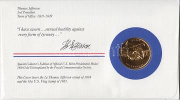 Amerikai Egyesült Államok 1983. 3. elnök "Thomas Jefferson" aranyozott emlékérem érmés bél...