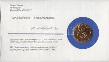 Amerikai Egyesült Államok 1984. 7. elnök "Andrew Jackson" aranyozott emlékérem érmés bélye...