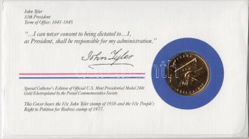 Amerikai Egyesült Államok 1984. 10. elnök "John Tyler" aranyozott emlékérem érmés bélyeges...