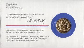 Amerikai Egyesült Államok 1983. 18. elnök "Ulysses S. Grant" aranyozott emlékérem érmés bé...