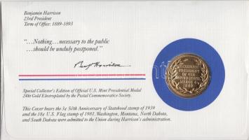 Amerikai Egyesült Államok 1984. 23. elnök "Benjamin Harrison" aranyozott emlékérem érmés b...