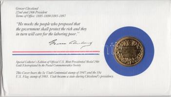 Amerikai Egyesült Államok 1983. 22. elnök "Grover Cleveland" aranyozott emlékérem érmés bé...