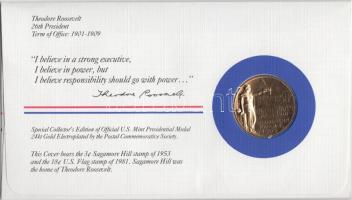 Amerikai Egyesült Államok 1983. 26. elnök "Theodore Roosevelt" aranyozott emlékérem érmés ...
