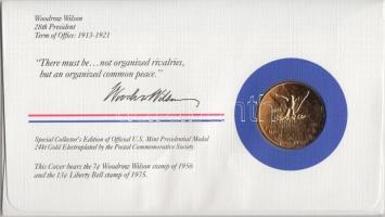 Amerikai Egyesült Államok 1983. 28. elnök "Woodrow Wilson" aranyozott emlékérem érmés bély...