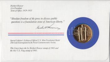 Amerikai Egyesült Államok 1983. 31. elnök "Herbert Hoover" aranyozott emlékérem érmés bély...