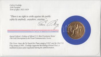 Amerikai Egyesült Államok 1983. 30. elnök "Calvin Coolidge" aranyozott emlékérem érmés bél...