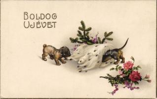 New Year, dogs, litho