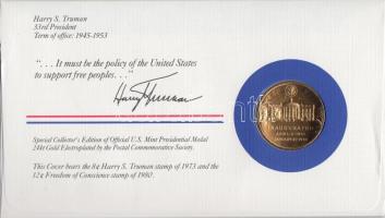 Amerikai Egyesült Államok 1983. 33. elnök "Harry S. Truman" aranyozott emlékérem érmés bél...