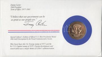 Amerikai Egyesült Államok 1983. 39. elnök "Jimmy Carter" aranyozott emlékérem érmés bélyeg...